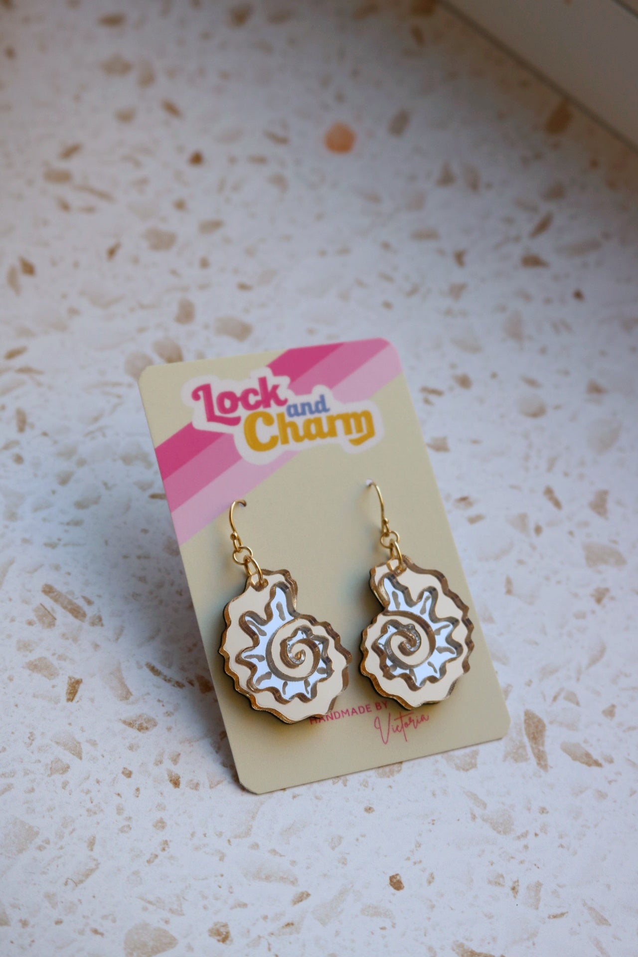 Gold and Silver Mirrored Acrylic Fossil Shell Earrings