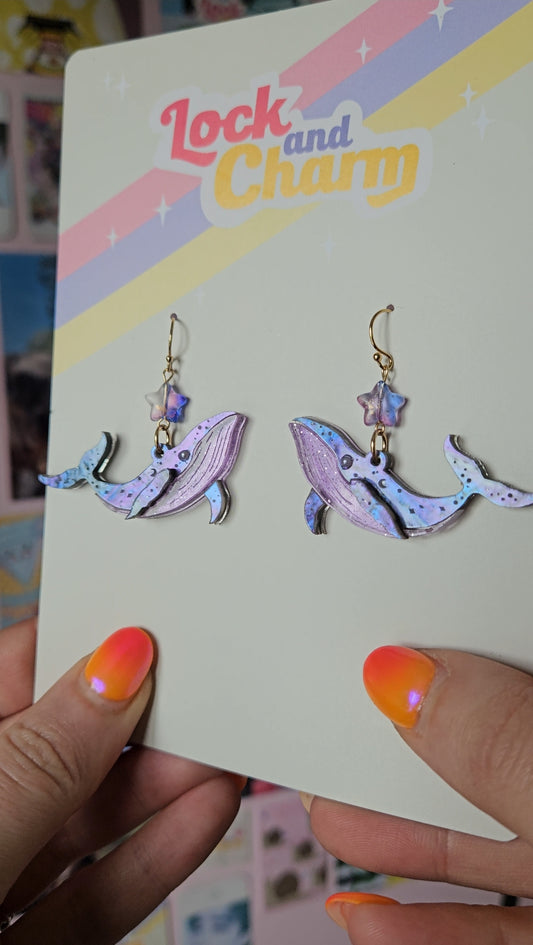 Purple Acrylic Whale Earrings