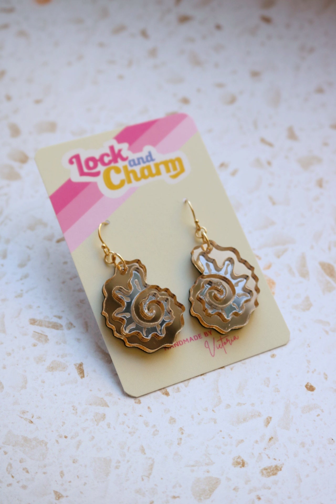 Gold and Silver Mirrored Acrylic Fossil Shell Earrings